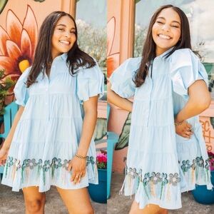 QUEEN OF SPARKLES Beaded Fringe Flower Cotton Dress
